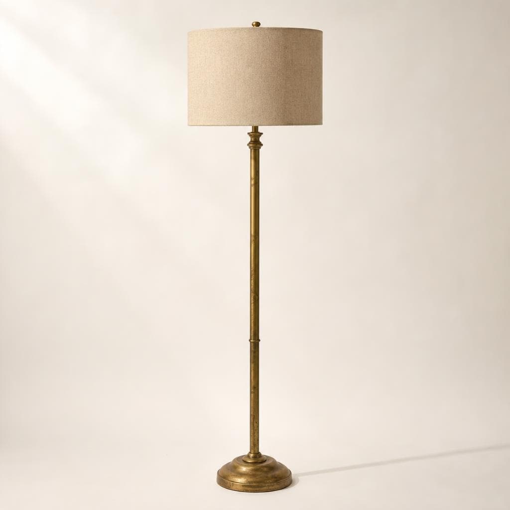Brass floor lamp with linen shade