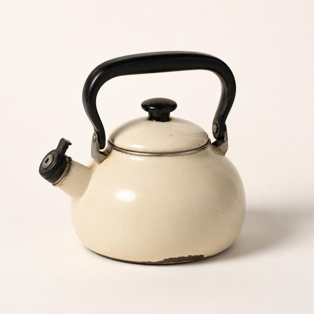 Enamel stovetop kettle, cream
