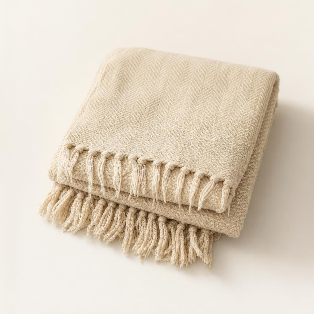 Hand-loomed wool throw, cream
