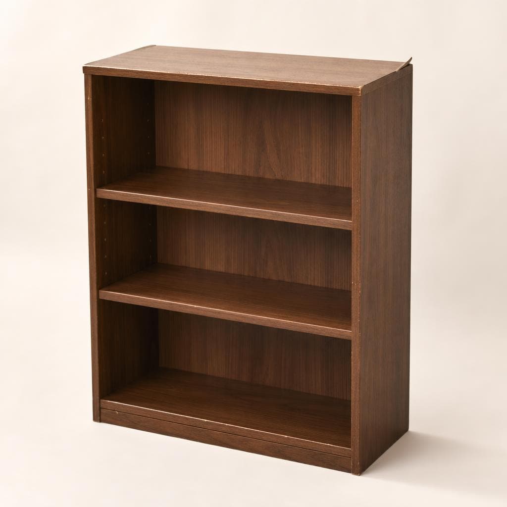 Small walnut veneer bookcase, three shelf